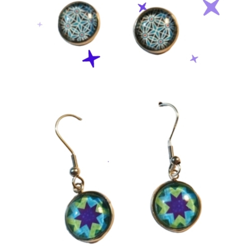 New handmade silver toned fashion glass cabochon earrings new